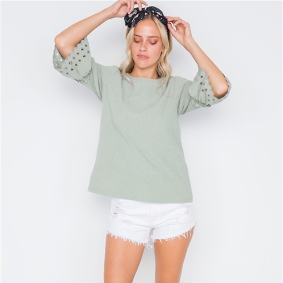 📦 MOVE OUT SALE - Embroidered Bell Sleeve Boho Top in Sage Green - Picture 5 of 8